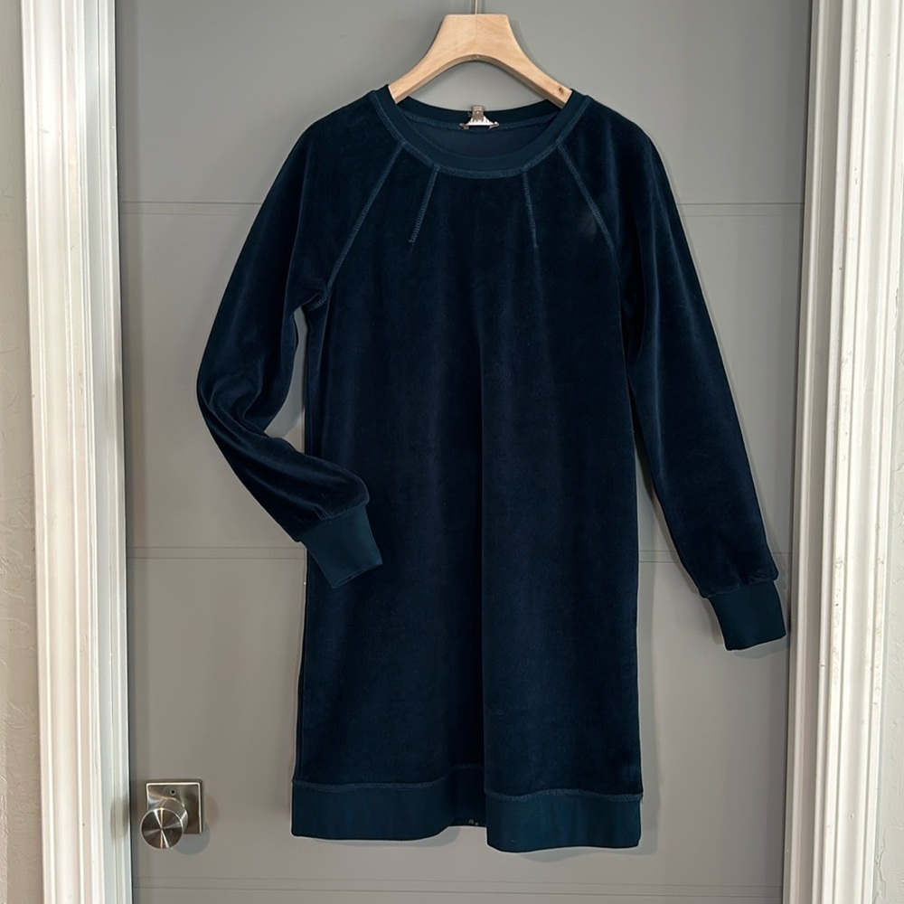 Size small Lilla P 80s-style blue velour sweater dress